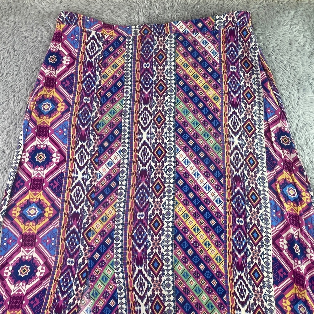 Flying Tomato Maxi Skirt Womens L Vibrant Geometric Tribal Print Boho Slit - Picture 4 of 7